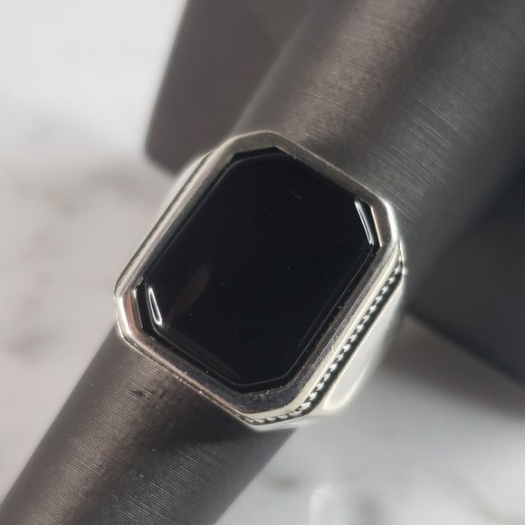 Mens Estate Sterling Silver Modernist Onyx Ring 12.1g E6437
